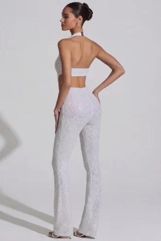 Coralena Embellished Cut-Out Jumpsuit i vitt