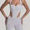 Coralena Embellished Cut-Out Jumpsuit i vitt
