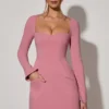 Corinne Sweetheart-Neck Long-Sleeve A-Line Miniklänning i Dusty Pink