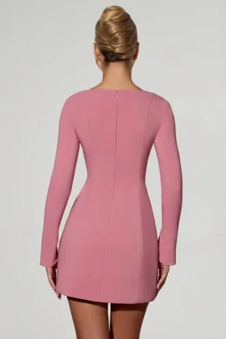 Corinne Sweetheart-Neck Long-Sleeve A-Line Miniklänning i Dusty Pink