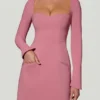 Corinne Sweetheart-Neck Long-Sleeve A-Line Miniklänning i Dusty Pink