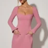 Corinne Sweetheart-Neck Long-Sleeve A-Line Miniklänning i Dusty Pink