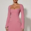 Corinne Sweetheart-Neck Long-Sleeve A-Line Miniklänning i Dusty Pink