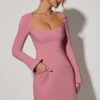 Corinne Sweetheart-Neck Long-Sleeve A-Line Miniklänning i Dusty Pink