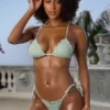 Crinkle Badkläder Side Tie Cheeky bikinibyxor i Sage