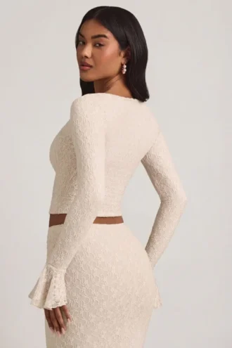 Dagny Ruffle långärmad spets-top i ivory