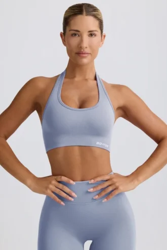 Define Luxe halterneck-sport-BH i blågrå