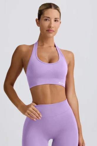 Define Luxe sport-BH med halterneck i lila