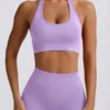 Define Luxe sport-BH med halterneck i lila