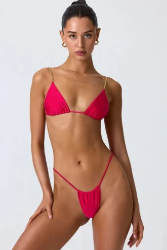South Beach triangel-bikinitopp med kedjedekor i hallonrosa