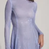 Dixie Embellished Long Sleeve Backless Miniklänning i blått