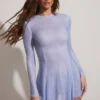 Dixie Embellished Long Sleeve Backless Miniklänning i blått