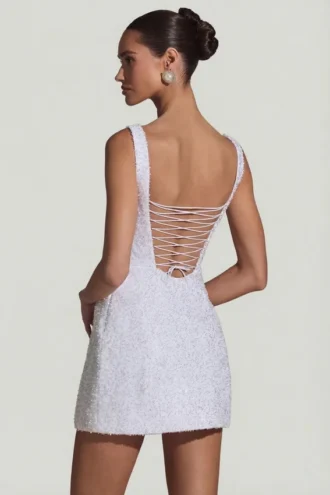Dominique Embellished Structured A-Line Miniklänning i vitt