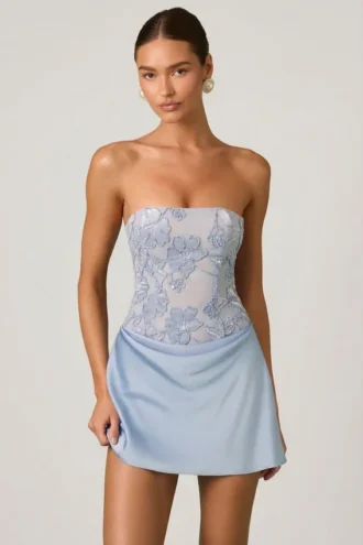 Eden Embellished Draped Strapless A-Line Miniklänning i himmelsblått