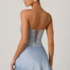 Eden Embellished Draped Strapless A-Line Miniklänning i himmelsblått