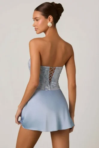Eden Embellished Draped Strapless A-Line Miniklänning i himmelsblått