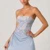 Eden Embellished Draped Strapless A-Line Miniklänning i himmelsblått