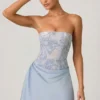 Eden Embellished Draped Strapless A-Line Miniklänning i himmelsblått