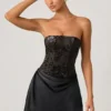 Eden Embellished Draped Strapless A-Line Miniklänning i svart