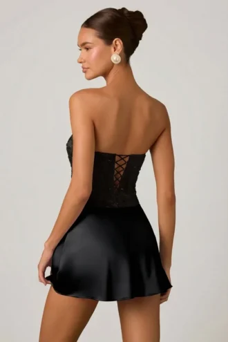 Eden Embellished Draped Strapless A-Line Miniklänning i svart