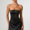 Eden Embellished Draped Strapless A-Line Miniklänning i svart