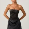 Eden Embellished Draped Strapless A-Line Miniklänning i svart