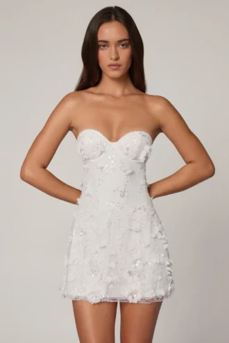 Edita Embellished Bandeau A-line Miniklänning i vitt
