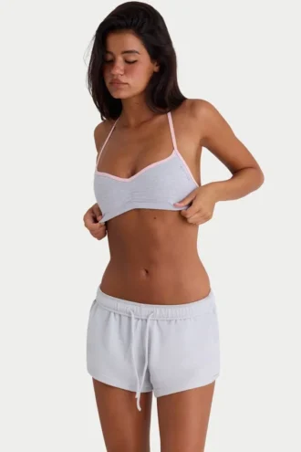 Elastiska minishorts i borstad jersey i dimgrått