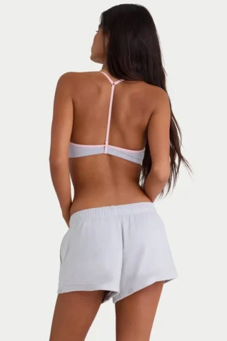 Elastiska minishorts i borstad jersey i dimgrått