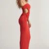 Elena texturerad jersey-kjol med låg midja i Chilli Red