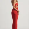 Elena texturerad jersey-kjol med låg midja i Chilli Red