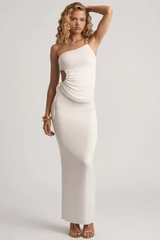 Elena texturerad jersey-kjol med låg midja i vitt