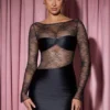 Eliette långärmad draperad bodycon-miniklänning med spetspaneler i svart