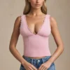 Elinda Modal Plunge-Neck Scallop-Trim Tank Top i Soft Pink