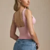Elinda Modal Plunge-Neck Scallop-Trim Tank Top i Soft Pink