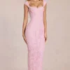 Elisa maxiklänning med hjärtformad halsringning i Blossom Pink