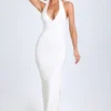Elisana Modal Lace-Trim Halterneck Maxiklänning i vitt