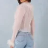 Elisia Feather Trim Sheer Top i Ivory