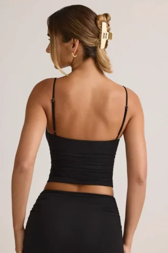 Elma Modal V-ringad rynkad camisole-toppar i svart