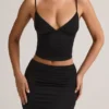 Elma Modal V-ringad rynkad camisole-toppar i svart