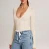 Elodie Modal Plunge långärmad bodys  i ivory