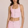 Elowis denimtop i halterneck-stil i Blossom Pink