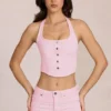 Elowis denimtop i halterneck-stil i Blossom Pink