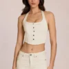 Elowis denimtop i korsettstil med halterneck i färgen Ivory