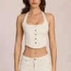 Elowis denimtop i korsettstil med halterneck i färgen Ivory