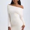 Elsa Modal Off-Shoulder Ruched Miniklänning i Ivory