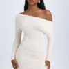 Elsa Modal Off-Shoulder Ruched Miniklänning i Ivory
