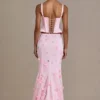 Elvira Premium Satin Lace-Up Corset Top i Baby Pink