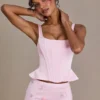 Elvira Premium Satin Lace-Up Corset Top i Baby Pink