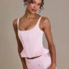 Elvira Premium Satin Lace-Up Corset Top i Baby Pink